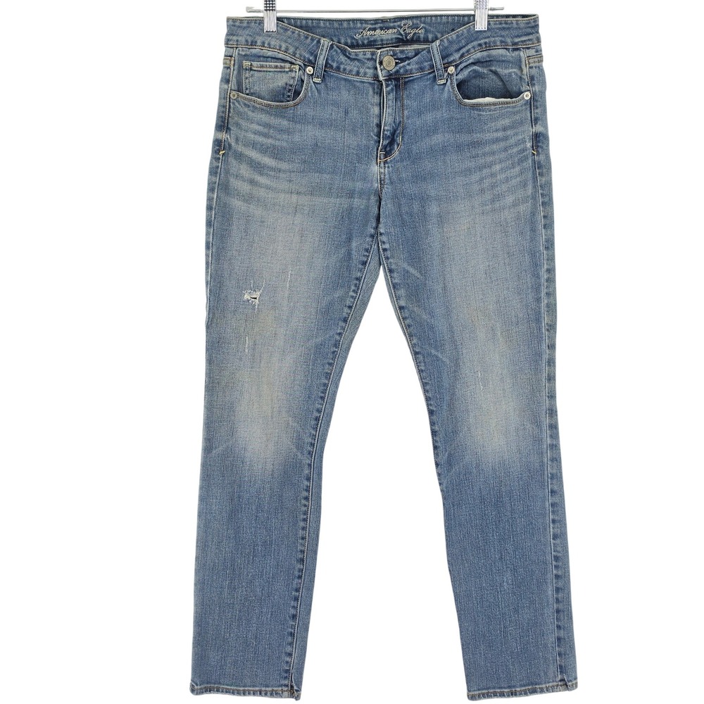 American Eagle Jeans Women 12 Short Blue Stretch Slim Straight Mid Rise Casual